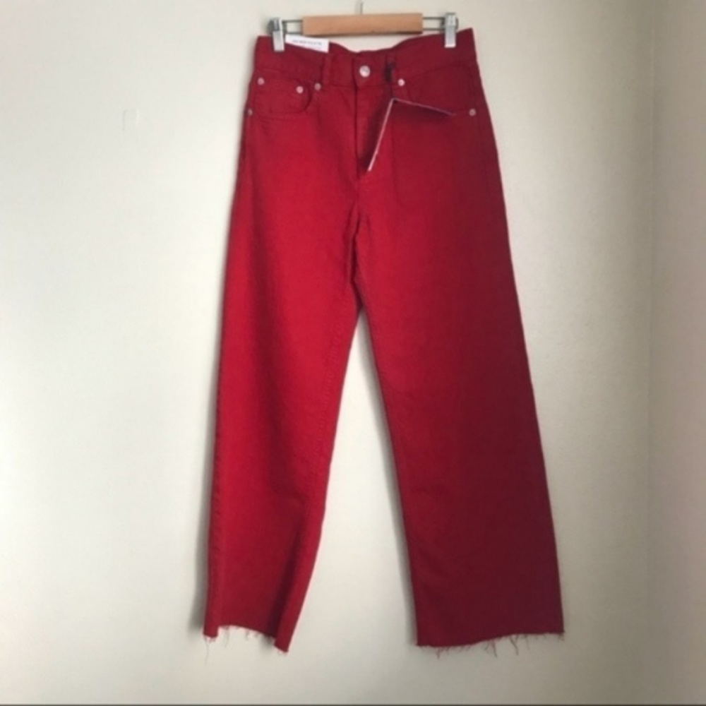 New Zara Woman Premium Denim Red Culottes - Picture 2 of 6
